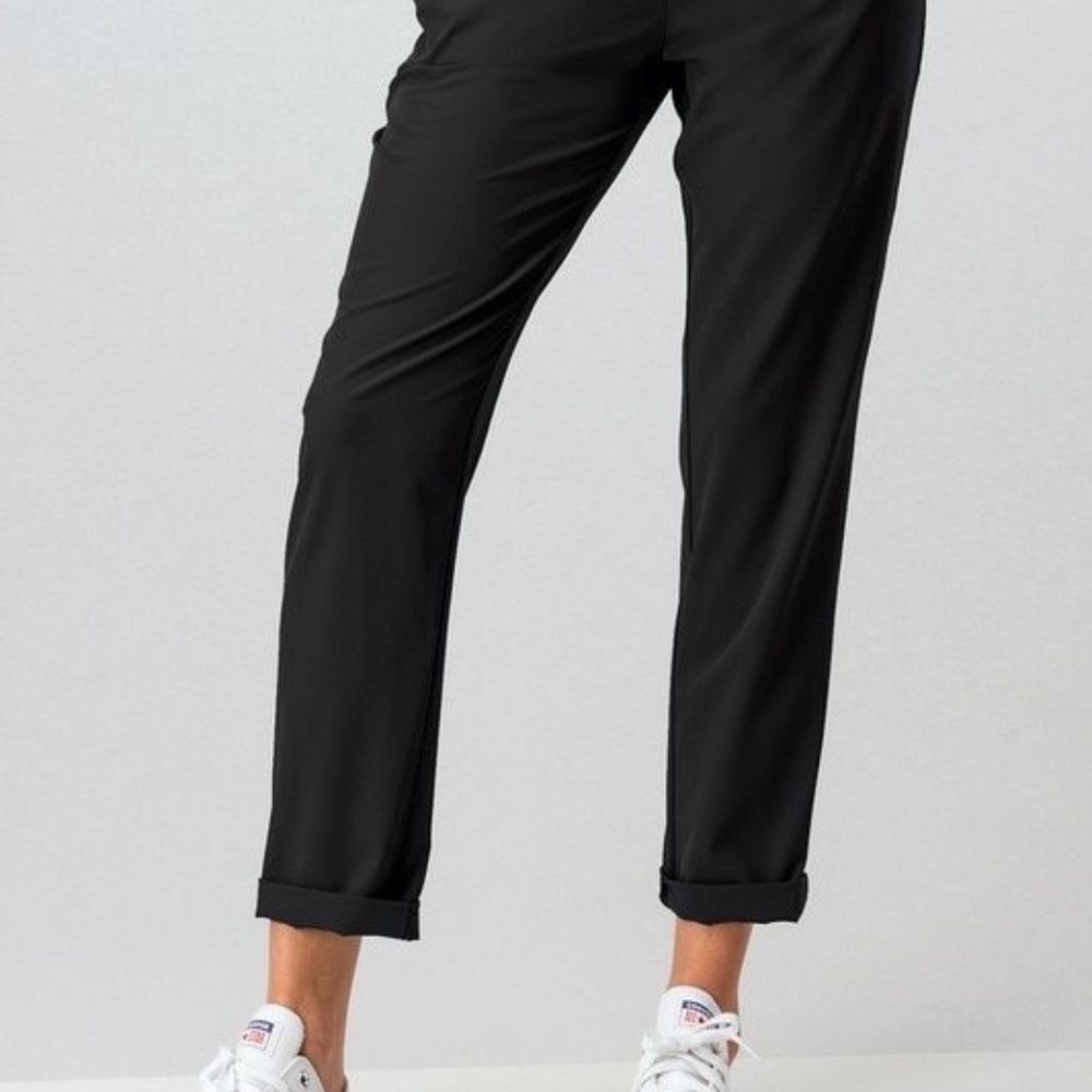 Smock Waist Black Ankle Chino Pant